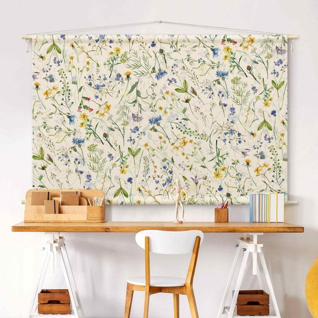 Wanddeko Wohnzimmer Blumenwiese als Aquarell