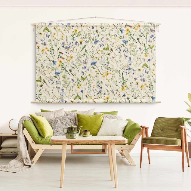 Wanddeko Schlafzimmer Blumenwiese als Aquarell