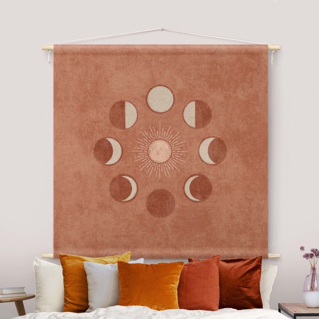 Wanddeko Schlafzimmer Boho Mondphasen mit Sonne