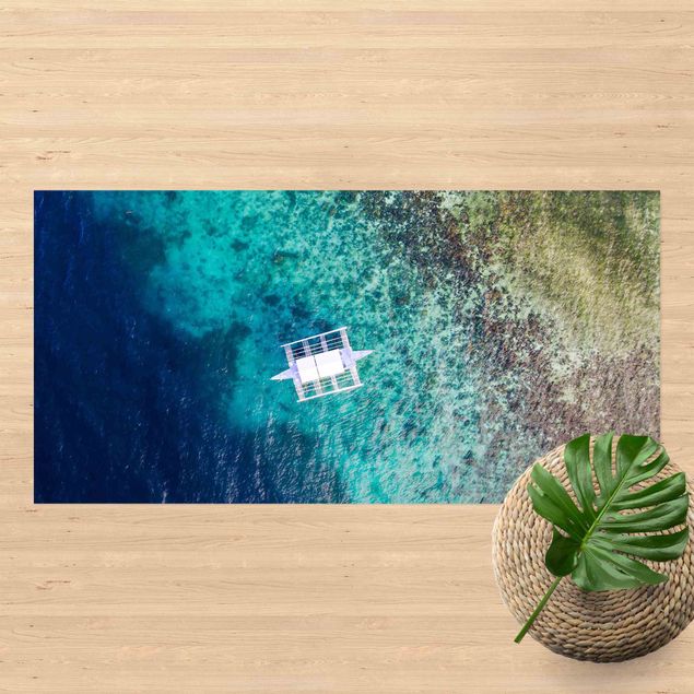 Wanddeko Büro Boot auf dem Meer Draufsicht
