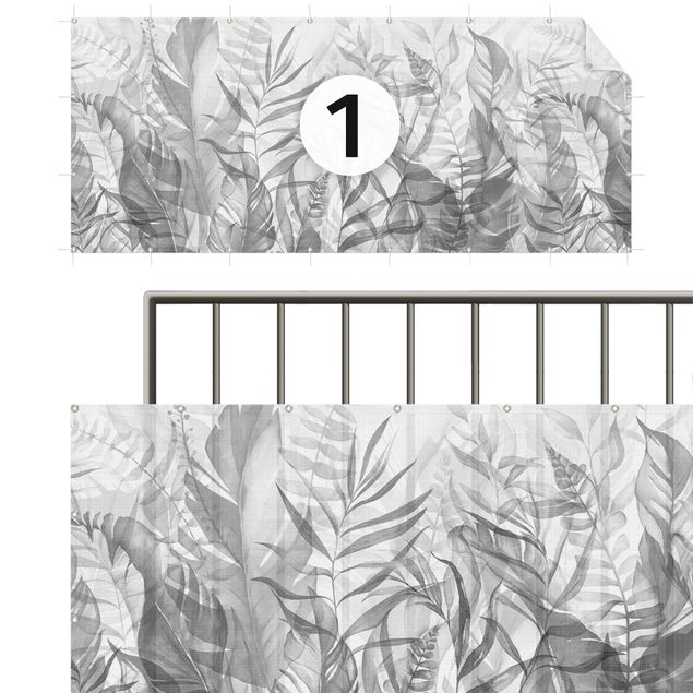 Balkon Sichtschutz ohne Bohren Botanik - Tropische Blätter Grau