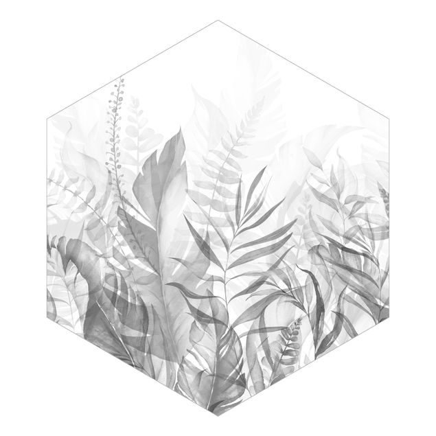 Wohndeko Pflanzen Botanik - Tropische Blätter Grau