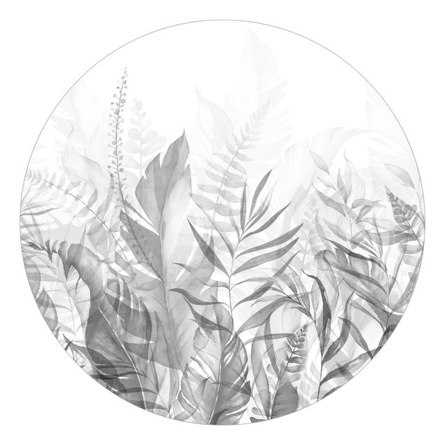 Wanddeko Büro Botanik - Tropische Blätter Grau