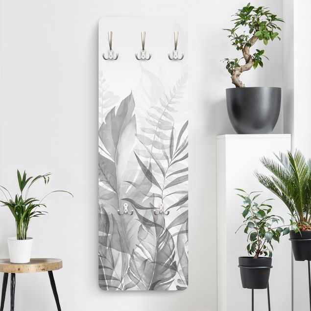 Wanddeko Botanik Botanik - Tropische Blätter Grau