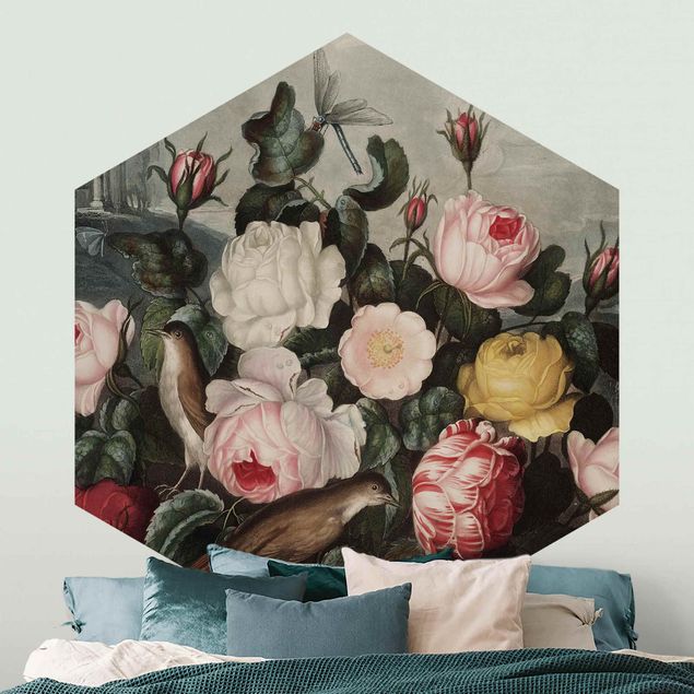 Wanddeko Schlafzimmer Botanik Vintage Illustration Rosen