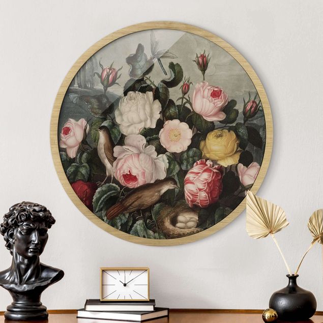 Wanddeko Wohnzimmer Botanik Vintage Illustration Rosen