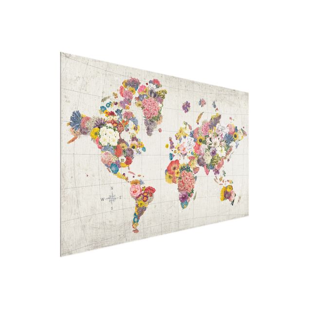 Wanddeko über Sofa Botanische Weltkarte