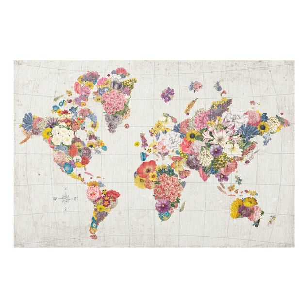 Wanddeko Praxis Botanische Weltkarte