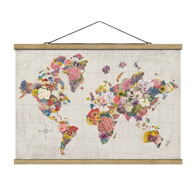 Wanddeko Büro Botanische Weltkarte