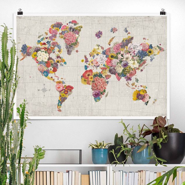 Wanddeko beige Botanische Weltkarte