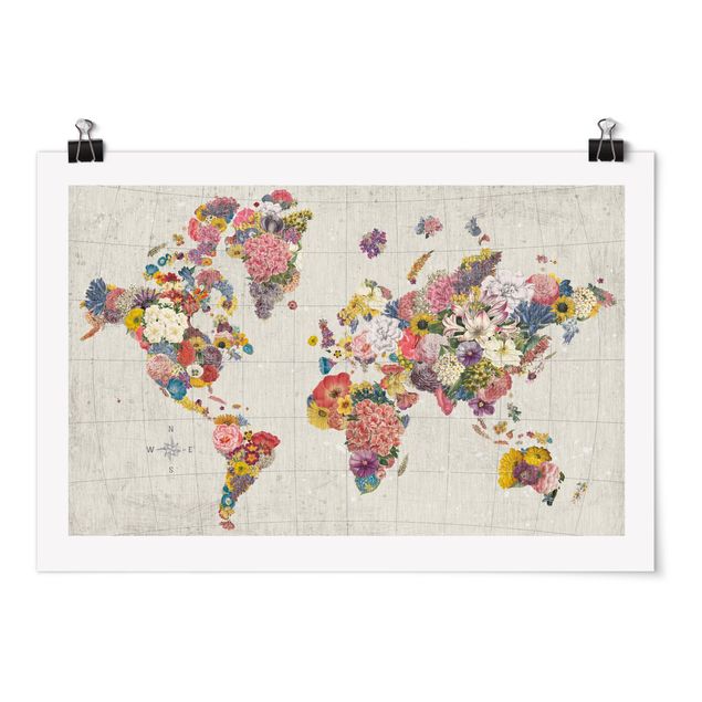 Wanddeko über Sofa Botanische Weltkarte