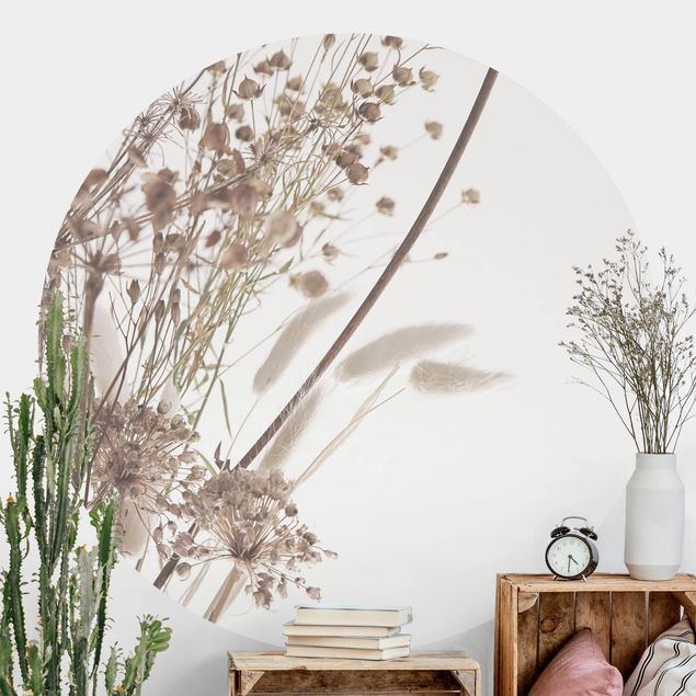 Wanddeko beige Bouquet aus Ziergras und Blüten