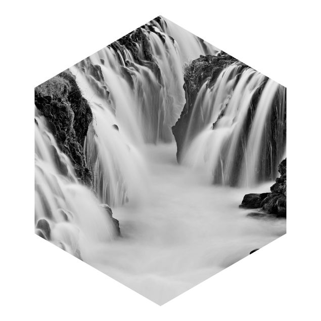 Wanddeko Treppenhaus Brúarfoss Wasserfall in Island Schwarz-Weiß
