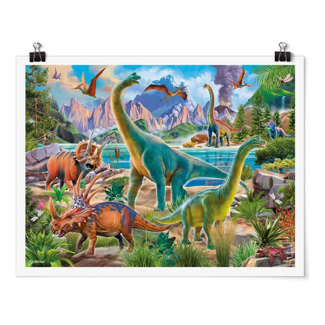 Wandbilder Katzen Brachiosaurus und Tricaterops