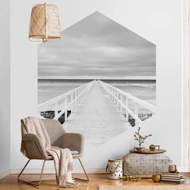 Wanddeko Esszimmer Brücke in Schweden Schwarz-Weiß