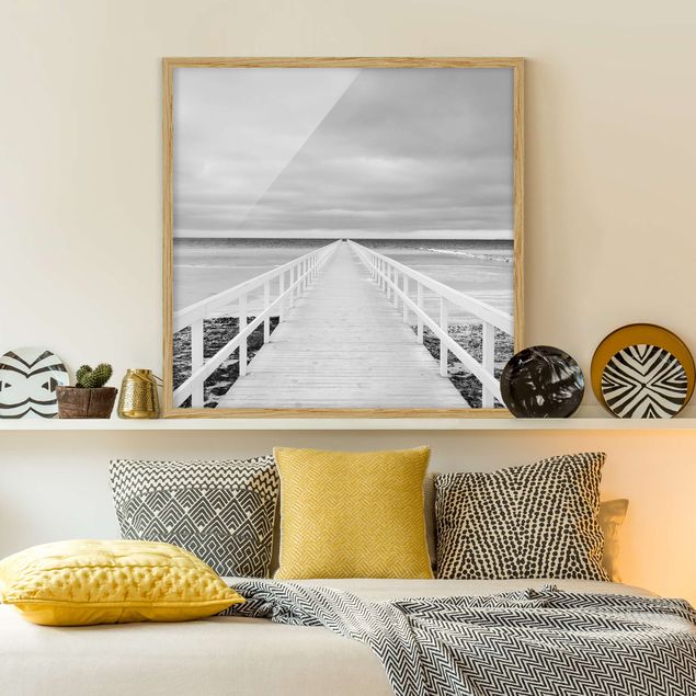 Wanddeko Wohnzimmer Brücke in Schweden Schwarz-Weiß