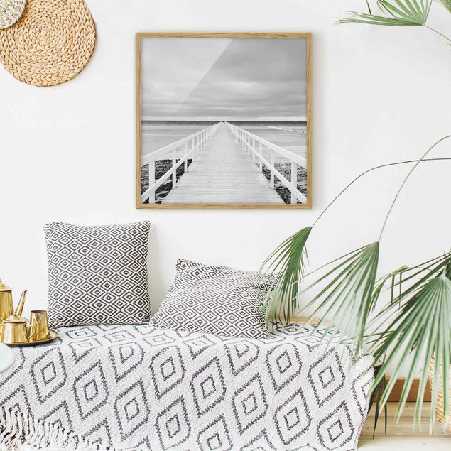 Wanddeko Schlafzimmer Brücke in Schweden Schwarz-Weiß