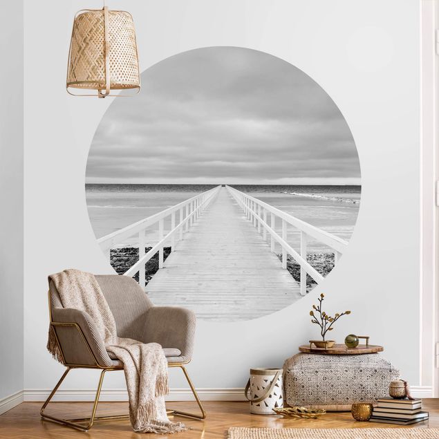 Wanddeko Wohnzimmer Brücke in Schweden Schwarz-Weiß