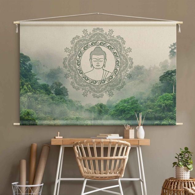 Wanddeko Schlafzimmer Buddha Mandala im Nebel