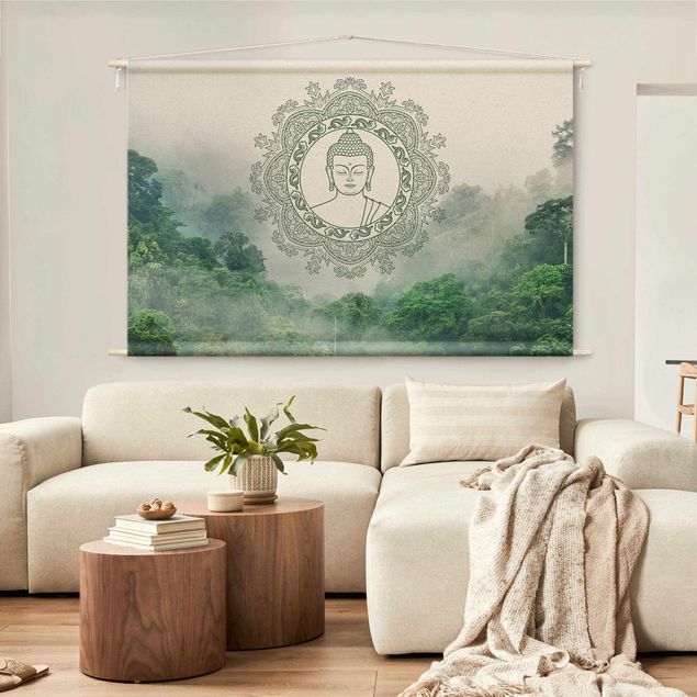 Wanddeko Wohnzimmer Buddha Mandala im Nebel