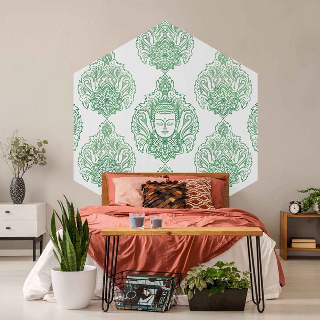 Wanddeko grün Buddha und Lotus