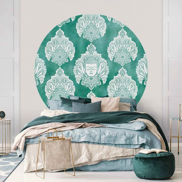 Wanddeko Wohnzimmer Buddha und Lotus Smaragdmuster