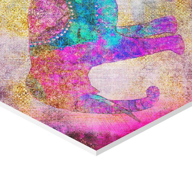 Wanddeko über Bett Bunte Collage - Indischer Elefant