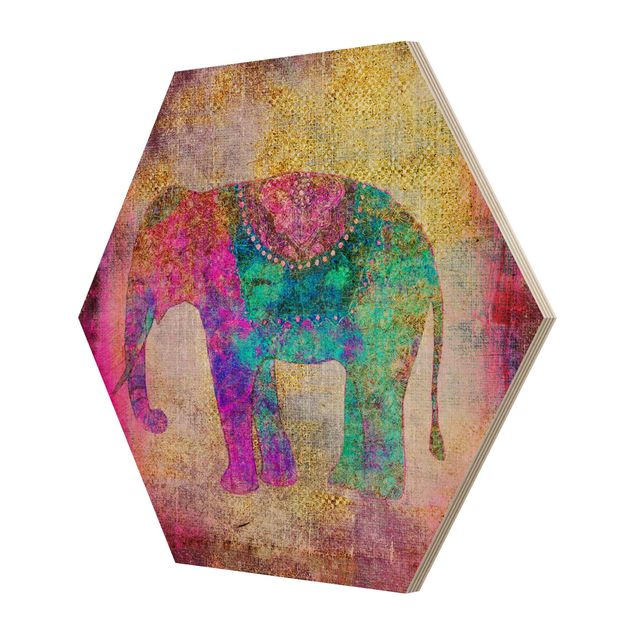 Wanddeko Treppenhaus Bunte Collage - Indischer Elefant