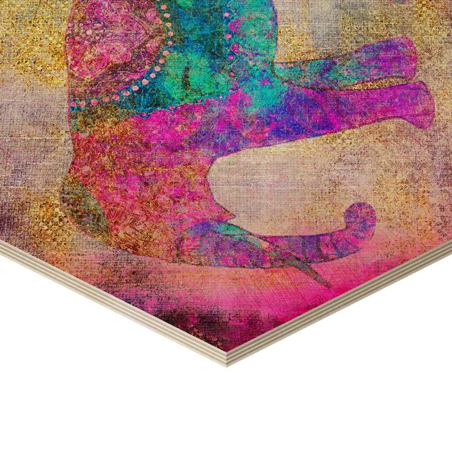 Wanddeko über Bett Bunte Collage - Indischer Elefant