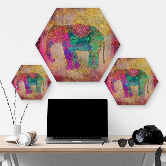 Wanddeko Praxis Bunte Collage - Indischer Elefant