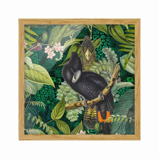 Deko Pflanzen Bunte Collage - Kakadus im Dschungel