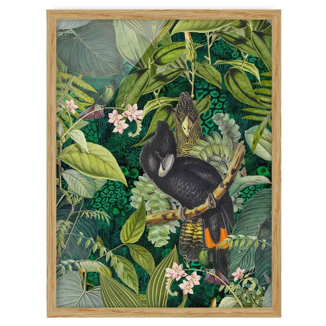 Wanddeko Pflanzen Bunte Collage - Kakadus im Dschungel