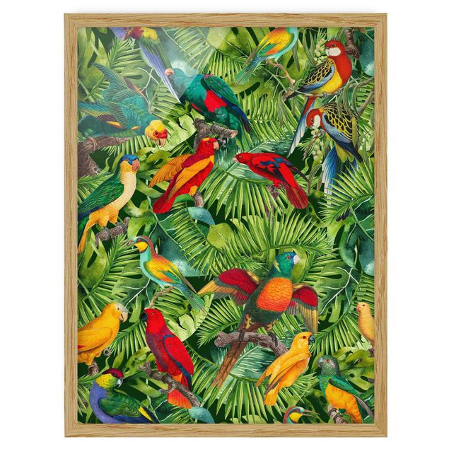 Wanddeko Pflanzen Bunte Collage - Papageien im Dschungel