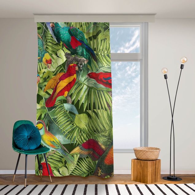 Vorhang modern Bunte Collage - Papageien im Dschungel