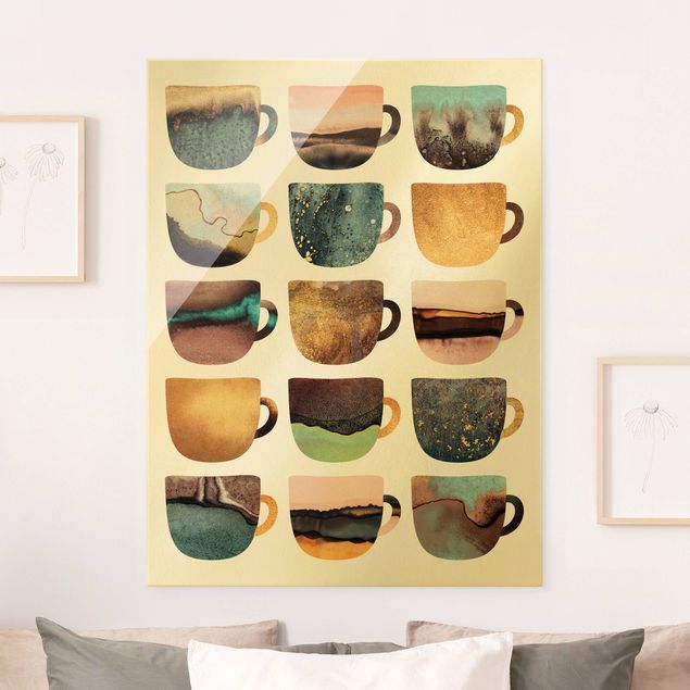 Küche Dekoration Bunte Kaffeetassen mit Gold