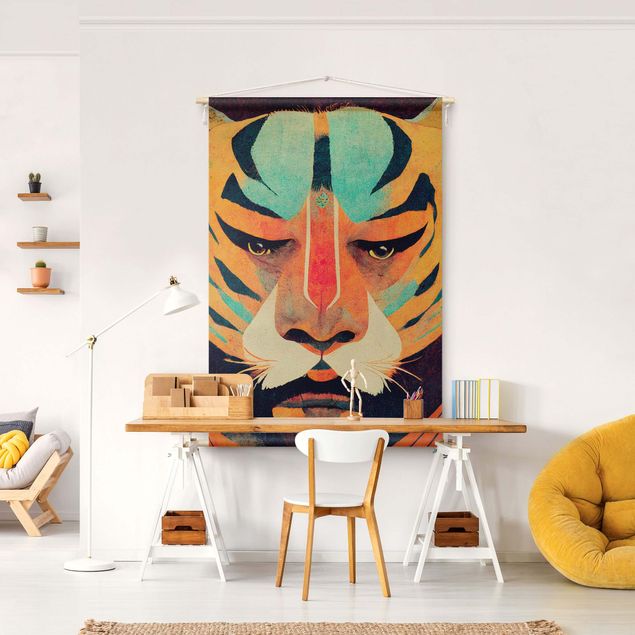 Wanddeko Wohnzimmer Bunte Tiger Illustration