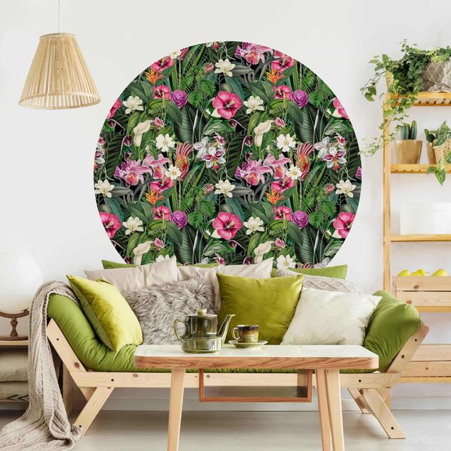 Wanddeko bunt Bunte tropische Blumen Collage