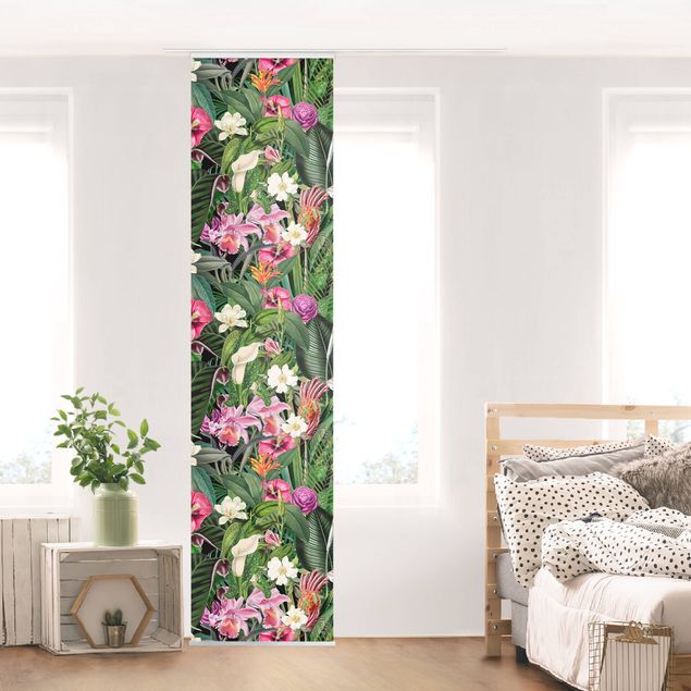 Wanddeko Wohnzimmer Bunte tropische Blumen Collage