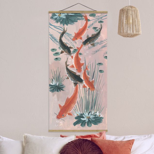 Wanddeko Wohnzimmer Asiatische Malerei Kois im Teich I