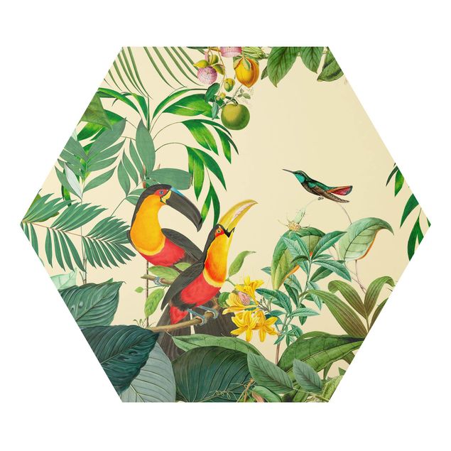 Wanddeko Esszimmer Vintage Collage - Vögel im Dschungel