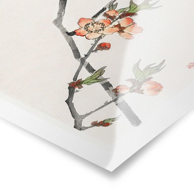 Wohndeko Pflanzen Asiatische Vintage Zeichnung Kirschblütenzweig