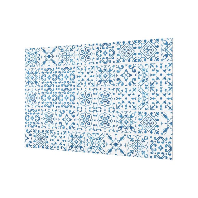 Glasrückwand Küche Muster Fliesenmuster Blau Weiß
