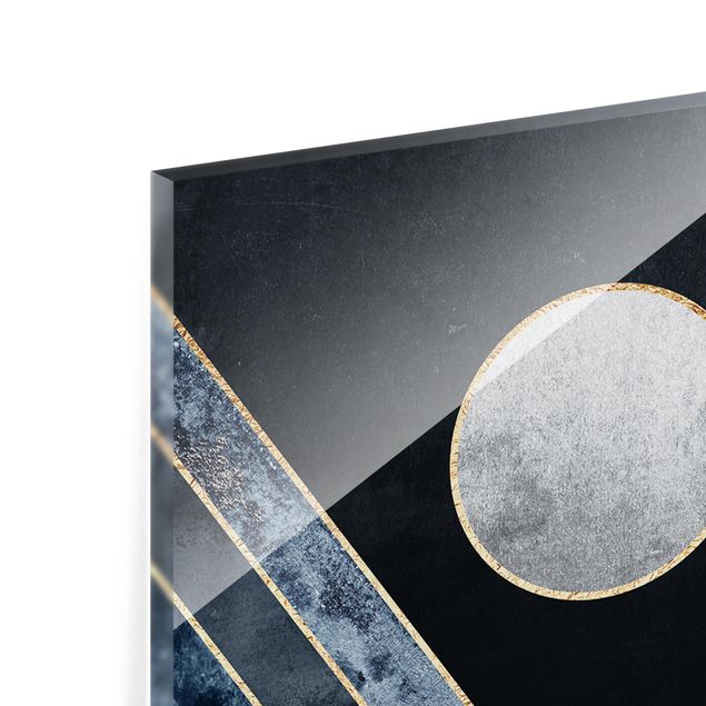 Glasrückwand Küche Muster Goldener Mond abstrakte schwarze Berge