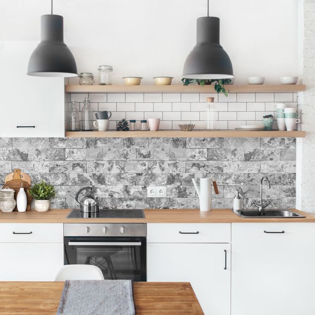 Küche Dekoration Steinwand Naturmarmor grau