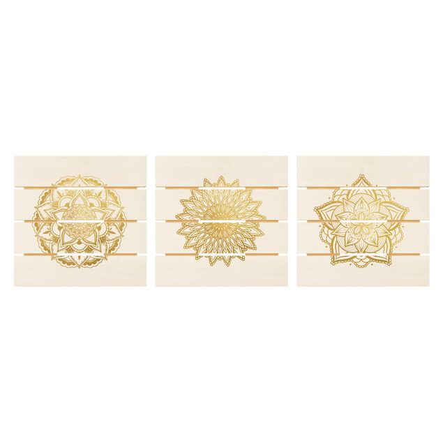 Wanddeko Esszimmer Mandala Blüte Sonne Illustration Set Gold