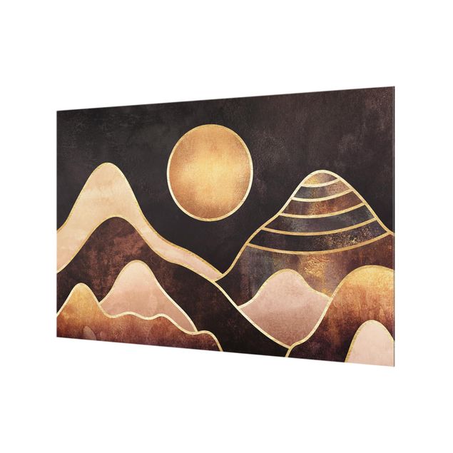 Wanddeko Malerei Goldene Sonne abstrakte Berge