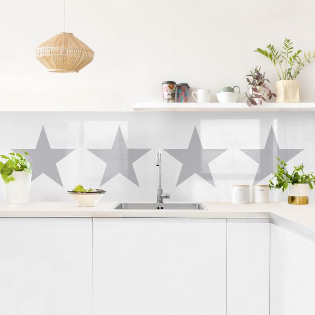 Wanddeko Küche Große Graue Sterne auf Weiß
