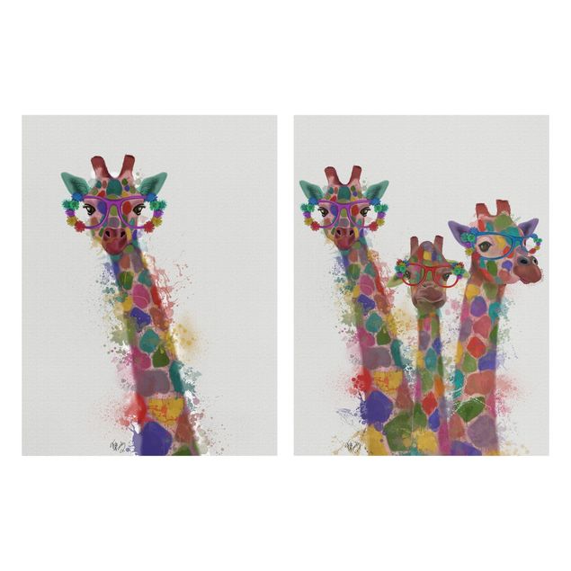 Wanddeko Mädchenzimmer Regenbogen Splash Giraffen Set I