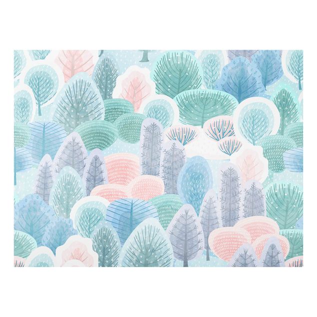 Wohndeko Illustration Glücklicher Wald in Pastell