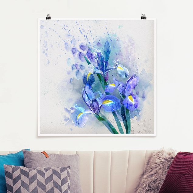 Wanddeko Schlafzimmer Aquarell Blumen Iris
